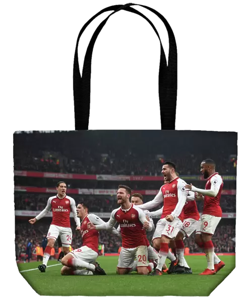 Arsenal Celebrate: Mustafi, Xhaka, Kolasinac, Lacazette (vs. Tottenham, 2017-18)