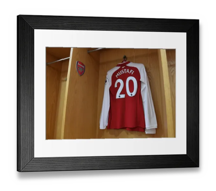 Framed Print : Shkodran Mustafi's Arsenal Shirt in Arsenal Dressing Room Before Arsenal v Tottenham Hotspur Match, 2017-18 Premier League Framed Print : Shkodran Mustafi's Arsenal Shirt in Arsenal Dressing Room Before Arsenal v Tottenham Hotspur Match, 2017-18 Premier League