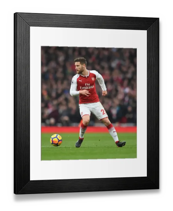 Framed Print : Shkodran Mustafi Focused: Arsenal vs. Tottenham Hotspur, Premier League 2017-18