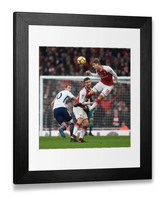 Framed Print : Arsenal Defenders Nacho Monreal and Shkodran Mustafi Fend Off Harry Kane's Advance, Arsenal v Tottenham Hotspur, Premier League 2017-18