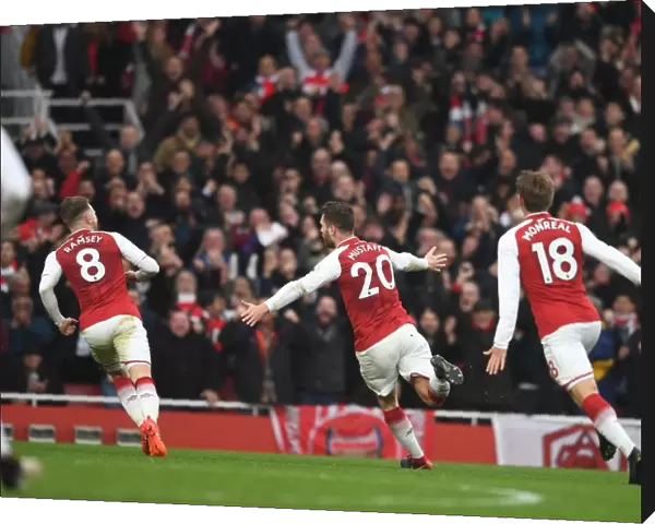 Shkodran Mustafi celebrates scoring Arsenals 1st goal. Arsenal 2: 0 Tottenham Hotspur