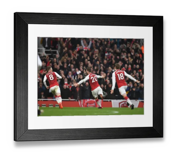 Framed Print : Shkodran Mustafi celebrates scoring Arsenals 1st goal. Arsenal 2: 0 Tottenham Hotspur