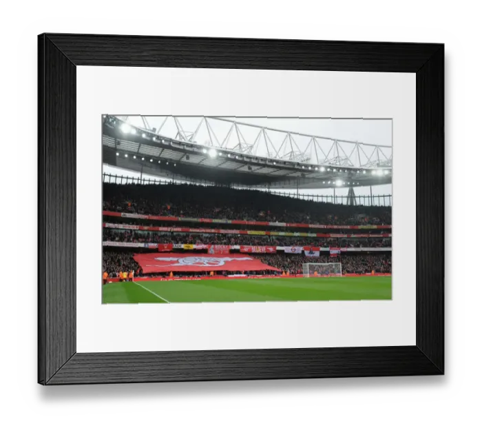 Framed Print : Arsenal banners before the match. Arsenal 2: 0 Tottenham Hotspur