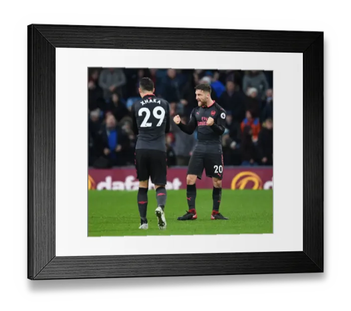 Framed Print : Celebrating Victory: Xhaka and Mustafi's Moment of Triumph (Burnley vs. Arsenal, 2017-18)