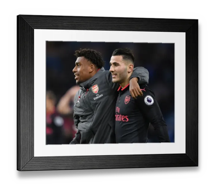 Framed Print : Arsenal Duo Alex Iwobi and Sead Kolasinac Share a Moment after Burnley Victory