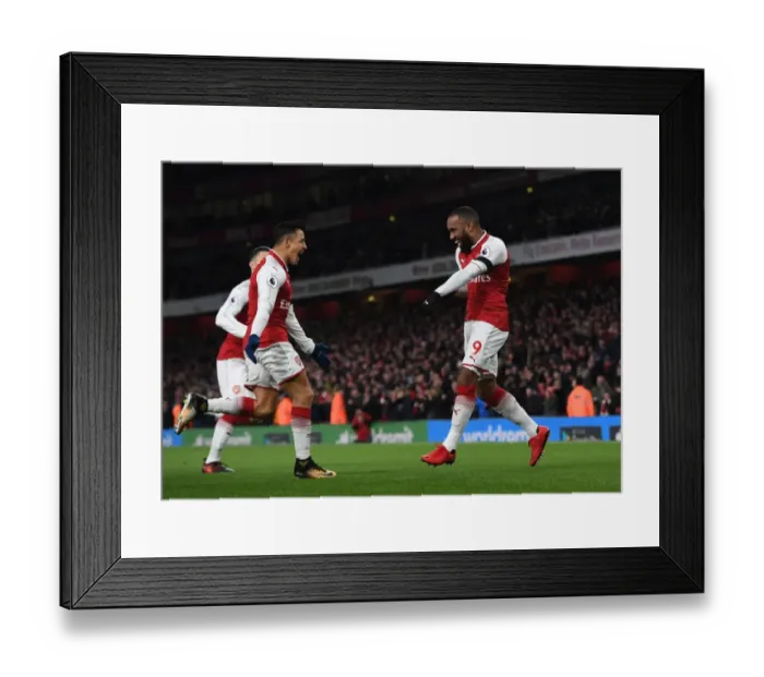Framed Print : Alexandre Lacazette and Alexis Sanchez Celebrate Goal for Arsenal against Huddersfield Town, 2017-18 Premier League Framed Print : Alexandre Lacazette and Alexis Sanchez Celebrate Goal for Arsenal against Huddersfield Town, 2017-18 Premier League