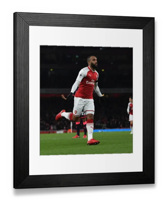 Framed Print : Alexandre Lacazette's Thrilling Goal Celebration: Arsenal's Victory Moment Against Huddersfield Town, Premier League 2017-18