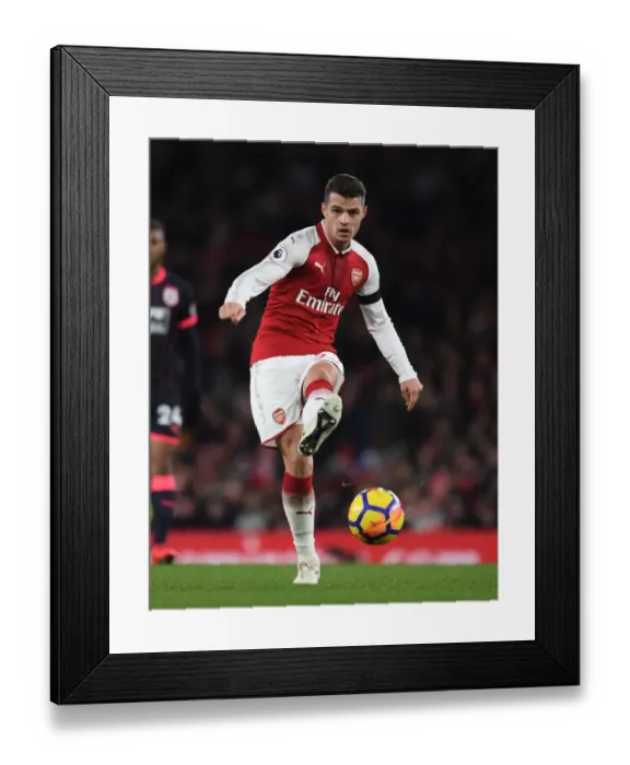 Framed Print : Granit Xhaka: Arsenal Midfielder in Action against Huddersfield Town, Premier League 2017-18