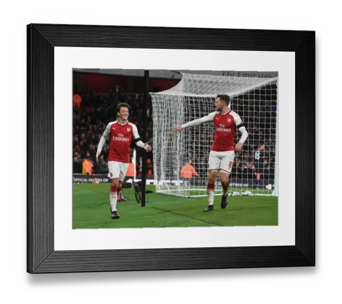 Framed Print : Celebrating Goal: Ozil and Ramsey Rejoice After Sanchez's Strike in Arsenal's Victory vs. Huddersfield Town Framed Print : Celebrating Goal: Ozil and Ramsey Rejoice After Sanchez's Strike in Arsenal's Victory vs. Huddersfield Town