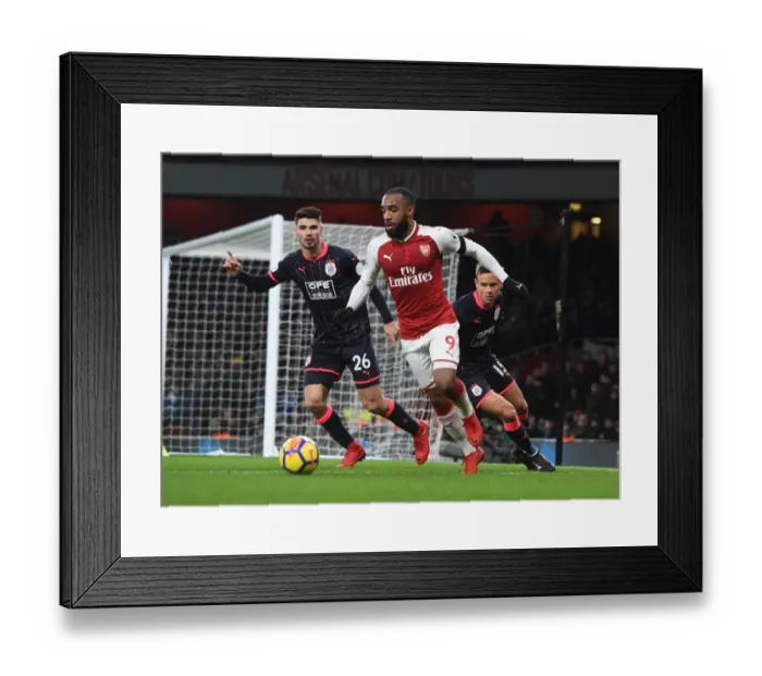 Framed Print : Arsenal's Alex Lacazette Clashes with Huddersfield's Schindler and Lowe Framed Print : Arsenal's Alex Lacazette Clashes with Huddersfield's Schindler and Lowe