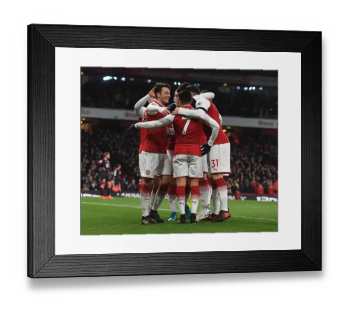 Framed Print : Mesut Ozil and Alexis Sanchez Celebrate Arsenal's Goals Against Huddersfield Town, 2017-18 Season