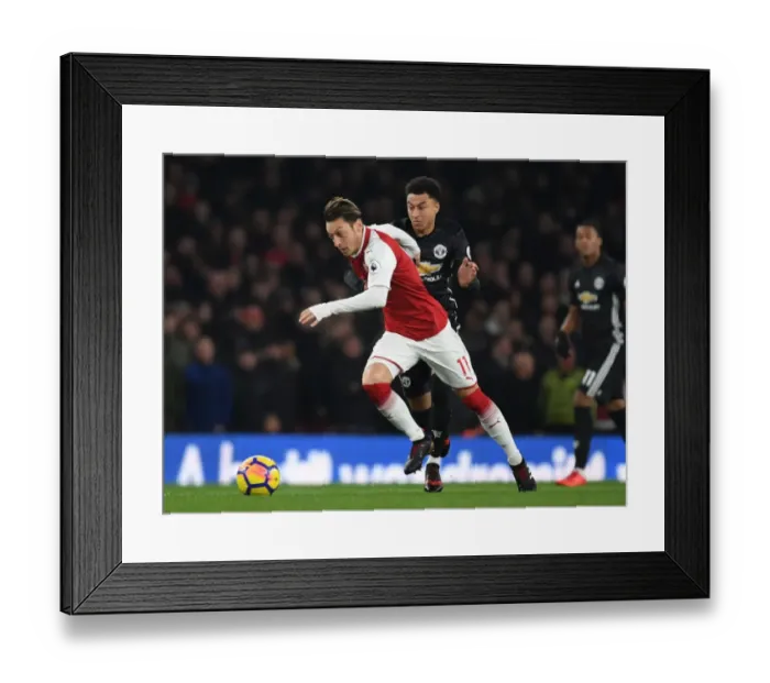 Framed Print : Clash of Midfield Maestros: Ozil vs Lingard - Arsenal vs Manchester United, Premier League 2017-18