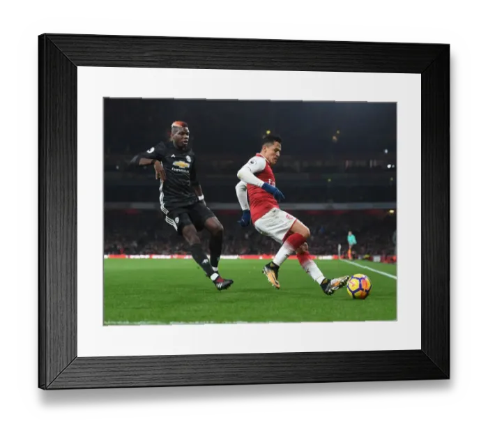 Framed Print : Clash of the Titans: Sanchez vs. Pogba - Arsenal vs. Manchester United, Premier League 2017-18: A Battle of Midfield Maestros