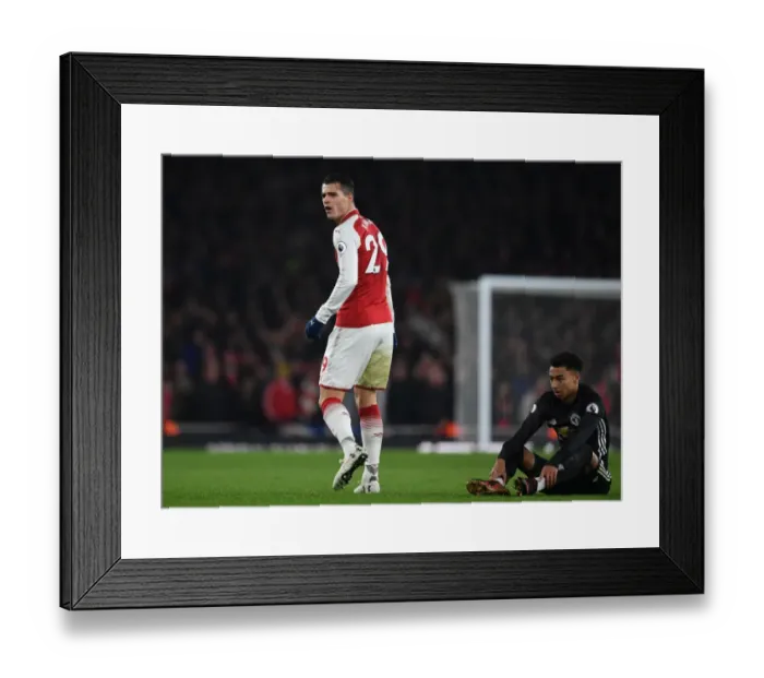 Framed Print : Granit Xhaka: Arsenal's Midfield Maestro in Action Against Manchester United, Premier League 2017-18