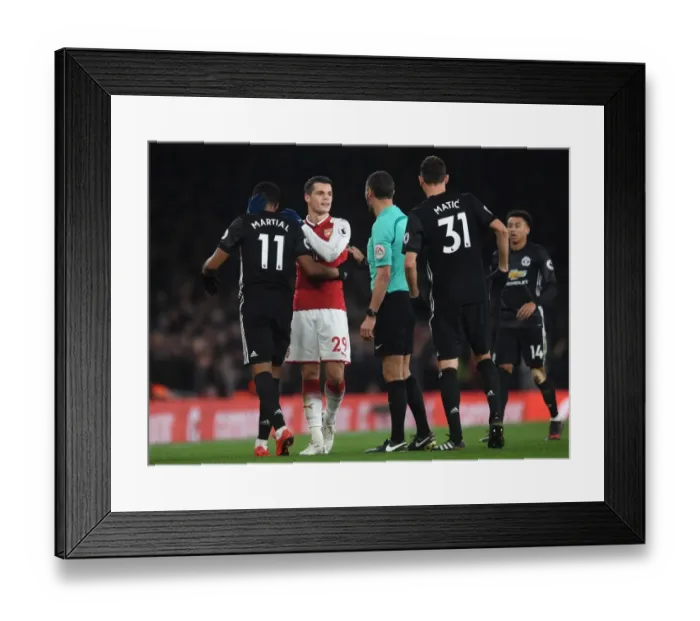 Framed Print : Xhaka vs. Martial: Clash of the Midfield Titans - Arsenal vs. Manchester United, Premier League 2017-18 Framed Print : Xhaka vs. Martial: Clash of the Midfield Titans - Arsenal vs. Manchester United, Premier League 2017-18