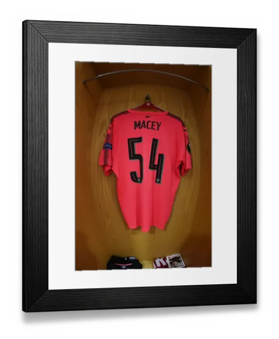 Framed Print : Arsenal FC: Matt Macey's Match-Ready Jersey in Emirates Stadium Changing Room (Arsenal v BATE Borisov, UEFA Europa League)