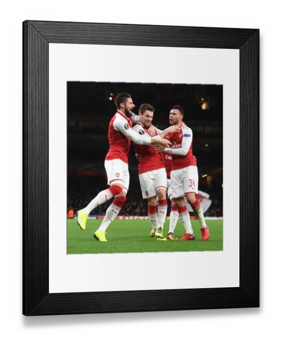Framed Print : Arsenal Celebrate Debuchy's Europa League Goal: Giroud and Coquelin Join In Framed Print : Arsenal Celebrate Debuchy's Europa League Goal: Giroud and Coquelin Join In