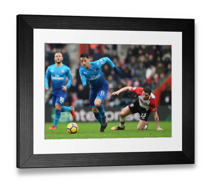 Framed Print : Mesut Ozil vs. Pierre-Emile Hojbjerg: Clash of Midfield Titans - Southampton vs. Arsenal, Premier League 2017-18