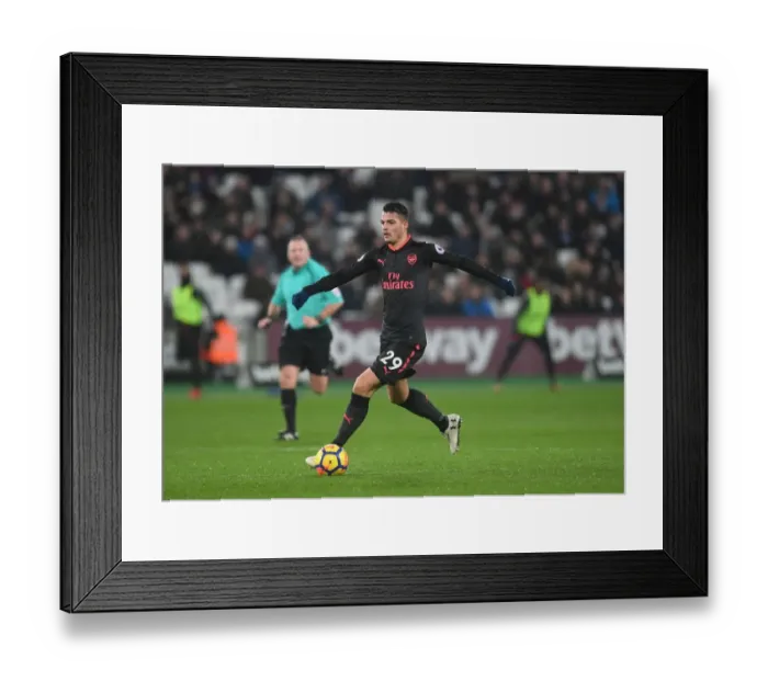 Framed Print : Granit Xhaka: Arsenal Midfielder in Action against West Ham United, Premier League 2017-18