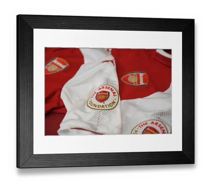 Framed Print : Arsenal Home Changing Room: Arsenal Foundation Shirts Before Arsenal vs Newcastle United, Premier League 2017-18