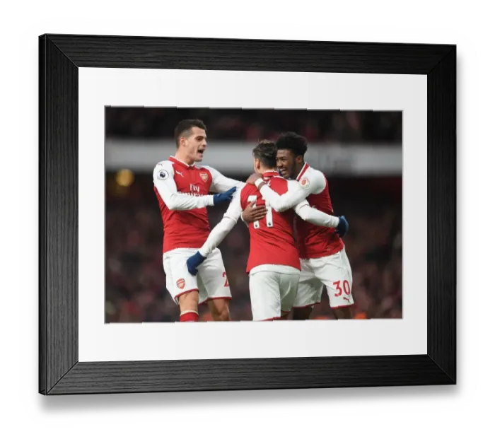 Framed Print : Celebrating Glory: Ozil, Xhaka, and Maitland-Niles Rejoice in Arsenal's Goal vs. Newcastle United (2017-18) Framed Print : Celebrating Glory: Ozil, Xhaka, and Maitland-Niles Rejoice in Arsenal's Goal vs. Newcastle United (2017-18)