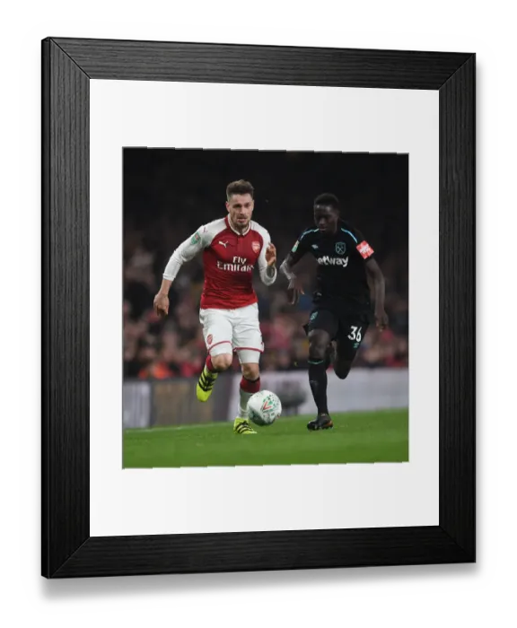 Framed Print : Debuchy vs. Quina: A Carabao Cup Showdown at Emirates Stadium