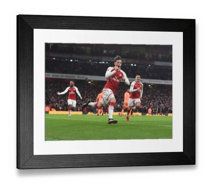 Framed Print : Mesut Ozil Scores the Third Goal: Arsenal vs. Liverpool, Premier League 2017-18