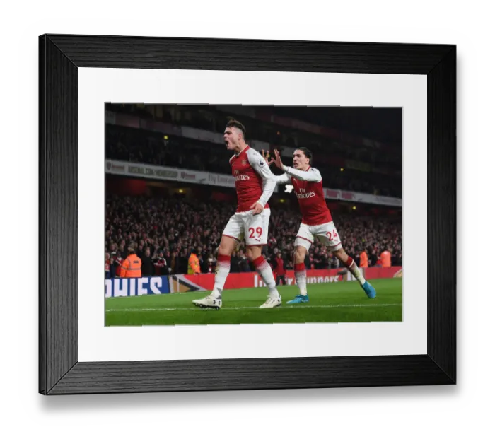 Framed Print : Arsenal's Xhaka and Bellerin: Unstoppable Partnership in Action - Scoring Against Liverpool (2017-18)
