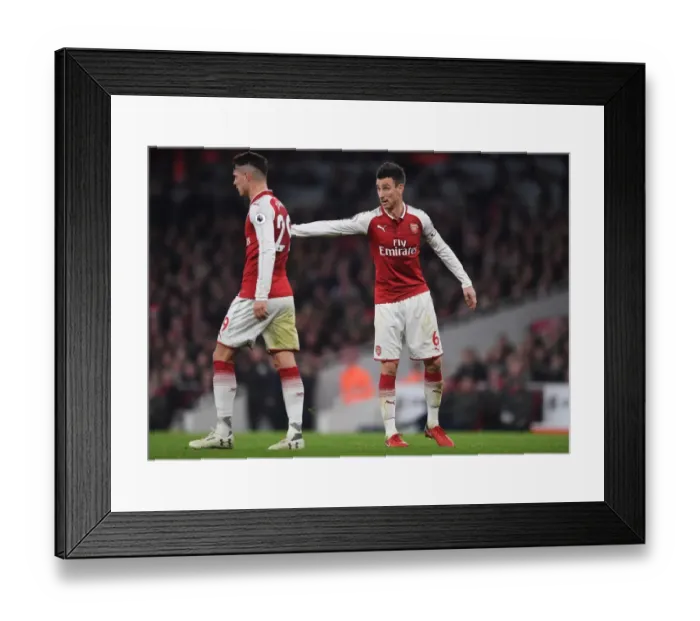 Framed Print : Laurent Koscielny and Granit Xhaka (Arsenal). Arsenal 3: 3 Liverpool. Premier League Framed Print : Laurent Koscielny and Granit Xhaka (Arsenal). Arsenal 3: 3 Liverpool. Premier League