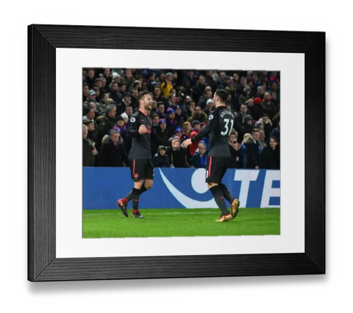 Framed Print : Mustafi and Kolasinac Celebrate Arsenal's First Goal vs Crystal Palace (2017-18) Framed Print : Mustafi and Kolasinac Celebrate Arsenal's First Goal vs Crystal Palace (2017-18)