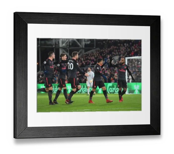 Framed Print : Celebrating Goals: Sanchez, Lacazette, Xhaka, Ozil, and Mustafi (Crystal Palace vs. Arsenal, 2017-18)