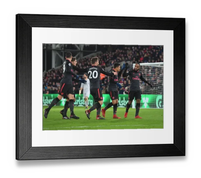 Framed Print : Celebrating Glory: Arsenal's Unforgettable Goal Dance (Sanchez, Lacazette, Xhaka, Ozil, Mustafi vs. Crystal Palace, 2017-18)