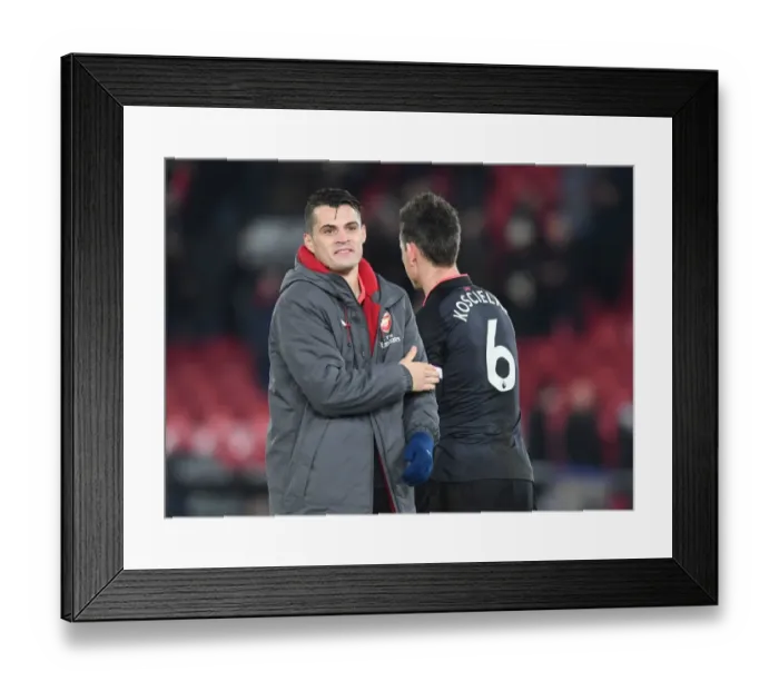 Framed Print : Xhaka and Koscielny: A Victory Moment from Crystal Palace vs. Arsenal (2017-18) Framed Print : Xhaka and Koscielny: A Victory Moment from Crystal Palace vs. Arsenal (2017-18)