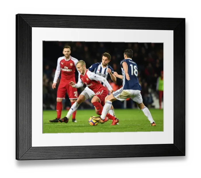 Framed Print : Jack Wilshere Clashes with Jay Rodriguez and Gareth Barry in West Bromwich Albion vs Arsenal Premier League Match