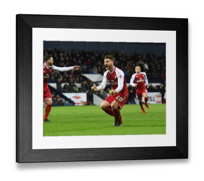 Framed Print : Shkodran Mustafi's Euphoric Goal Celebration: Arsenal's Victory over West Bromwich Albion (2017-18) Framed Print : Shkodran Mustafi's Euphoric Goal Celebration: Arsenal's Victory over West Bromwich Albion (2017-18)