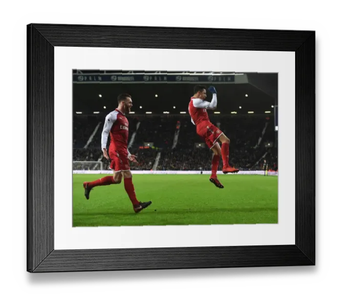 Framed Print : Arsenal's Unstoppable Duo: Sanchez and Chambers - Celebrating Glory: A Memorable Moment as Arsenal Scores Against West Bromwich Albion (2017-18) Framed Print : Arsenal's Unstoppable Duo: Sanchez and Chambers - Celebrating Glory: A Memorable Moment as Arsenal Scores Against West Bromwich Albion (2017-18)