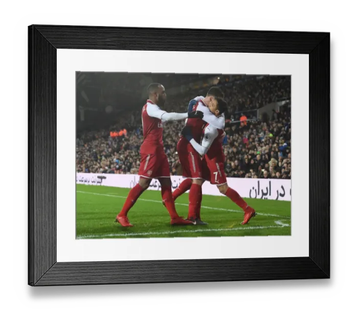 Framed Print : Alexis Sanchez, Calum Chambers, and Alexandre Lacazette: Celebrating a Goal for Arsenal against West Bromwich Albion (2017-18) Framed Print : Alexis Sanchez, Calum Chambers, and Alexandre Lacazette: Celebrating a Goal for Arsenal against West Bromwich Albion (2017-18)
