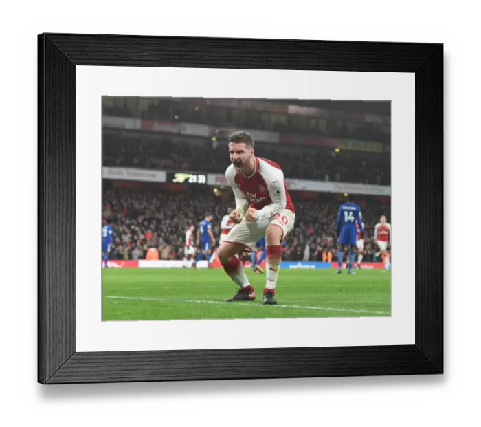 Framed Print : Mustafi and Bellerin Celebrate Arsenal's Second Goal Against Chelsea (2017-18)