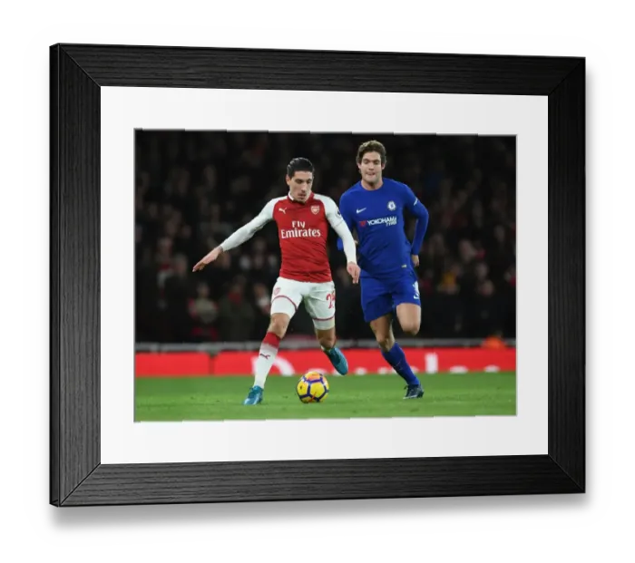 Framed Print : Hector Bellerin Outmaneuvers Marcos Alonso in Arsenal vs. Chelsea Clash