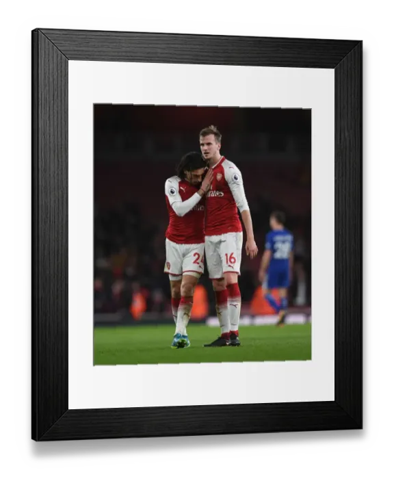 Framed Print : Arsenal: Bellerin and Holding Share a Moment after Arsenal vs. Chelsea Match