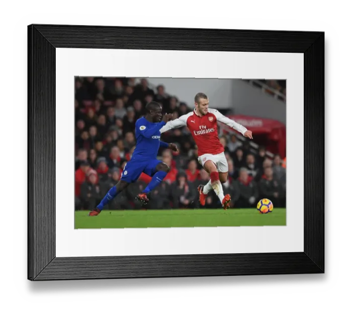 Framed Print : Arsenal's Jack Wilshere vs. Chelsea's N'Golo Kante: A Battle of Midfield Titans (Arsenal v Chelsea 2017-18)