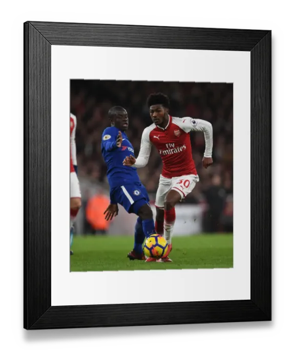 Framed Print : Clash of Midfield Titans: Ainsley Maitland-Niles vs. N'Golo Kante (Arsenal v Chelsea, 2017-18) Framed Print : Clash of Midfield Titans: Ainsley Maitland-Niles vs. N'Golo Kante (Arsenal v Chelsea, 2017-18)
