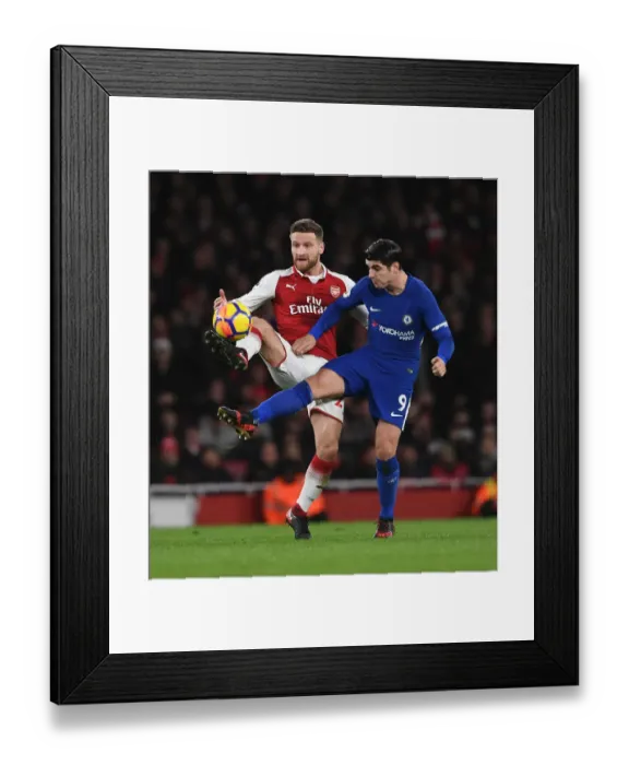 Framed Print : Mustafi vs Morata: A Football Rivalry Unfolds in the Arsenal vs Chelsea Clash