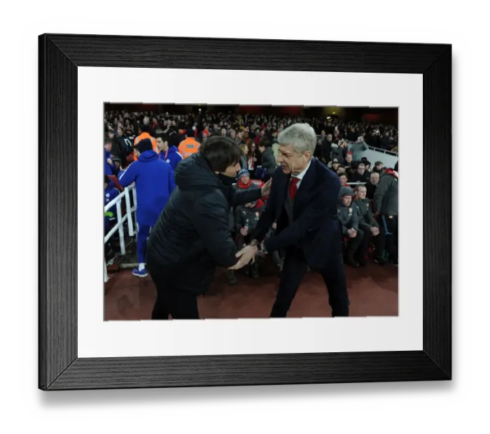 Framed Print : Arsene Wenger and Antonio Conte: A Pre-Match Encounter at the Emirates - Arsenal v Chelsea, Premier League 2017-18