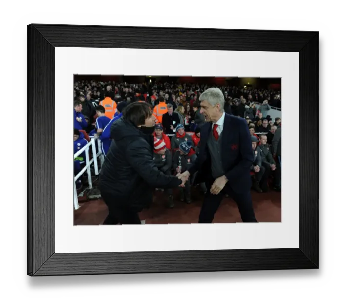 Framed Print : Arsene Wenger and Antonio Conte: A Pre-Match Handshake at the Emirates Stadium - Arsenal vs. Chelsea, Premier League 2017-18