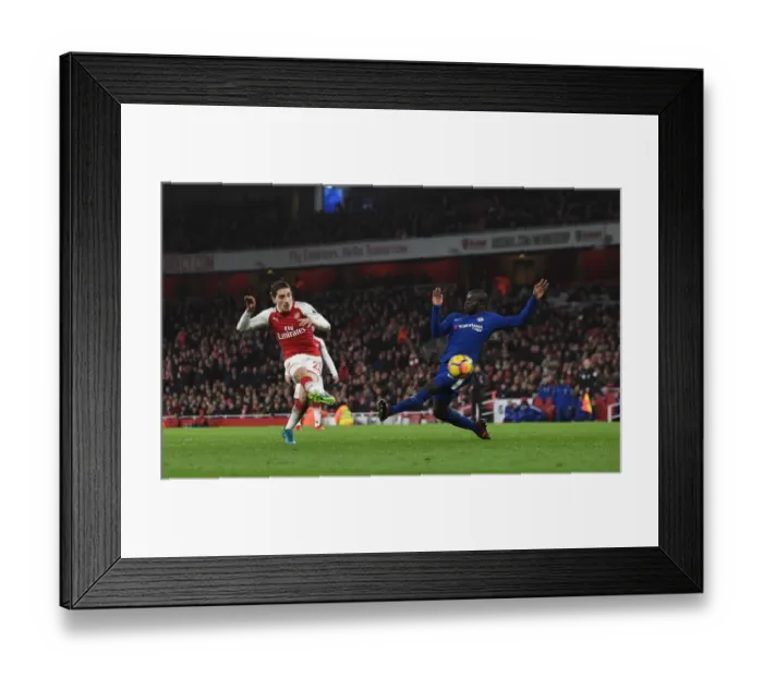Framed Print : Bellerin's Tense Goal Against Kante: A Moment of Triumph in the Arsenal vs. Chelsea Rivalry, Premier League 2017-18