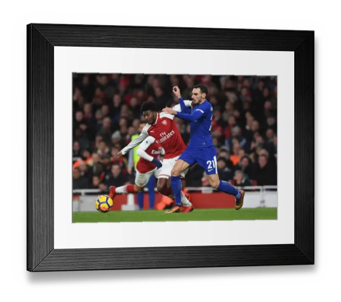 Framed Print : Arsenal vs. Chelsea: Intense Battle between Ainsley Maitland-Niles and Davide Zappacosta