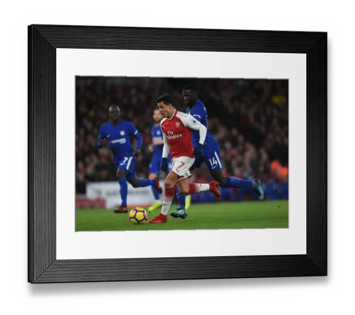 Framed Print : Clash of Stars: Sanchez vs. Bakayoko - Arsenal vs. Chelsea, Premier League Framed Print : Clash of Stars: Sanchez vs. Bakayoko - Arsenal vs. Chelsea, Premier League