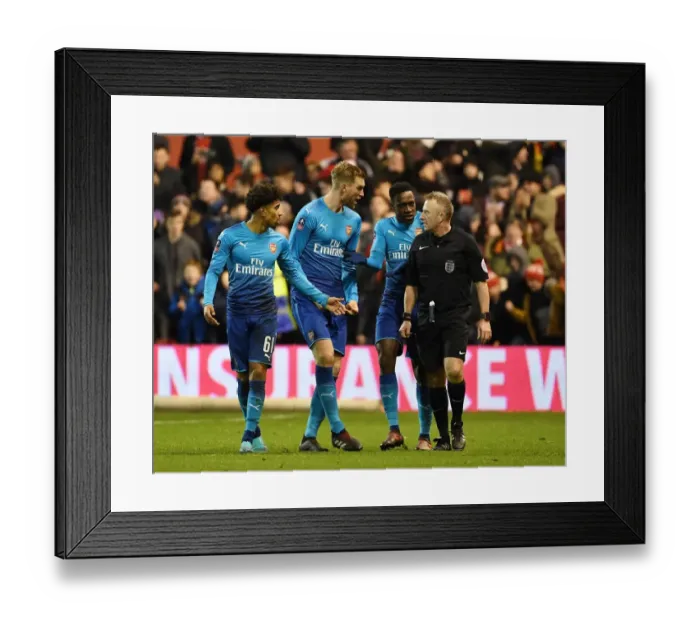 Framed Print : Arsenal's Disputed Penalties: Nelson, Welbeck, and Mertesacker Argue with Ref during Nottingham Forest FA Cup Match Framed Print : Arsenal's Disputed Penalties: Nelson, Welbeck, and Mertesacker Argue with Ref during Nottingham Forest FA Cup Match