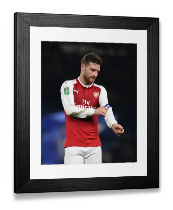 Framed Print : Shkodran Mustafi - Arsenal's Defender in Action against Chelsea in Carabao Cup Semi-Final First Leg